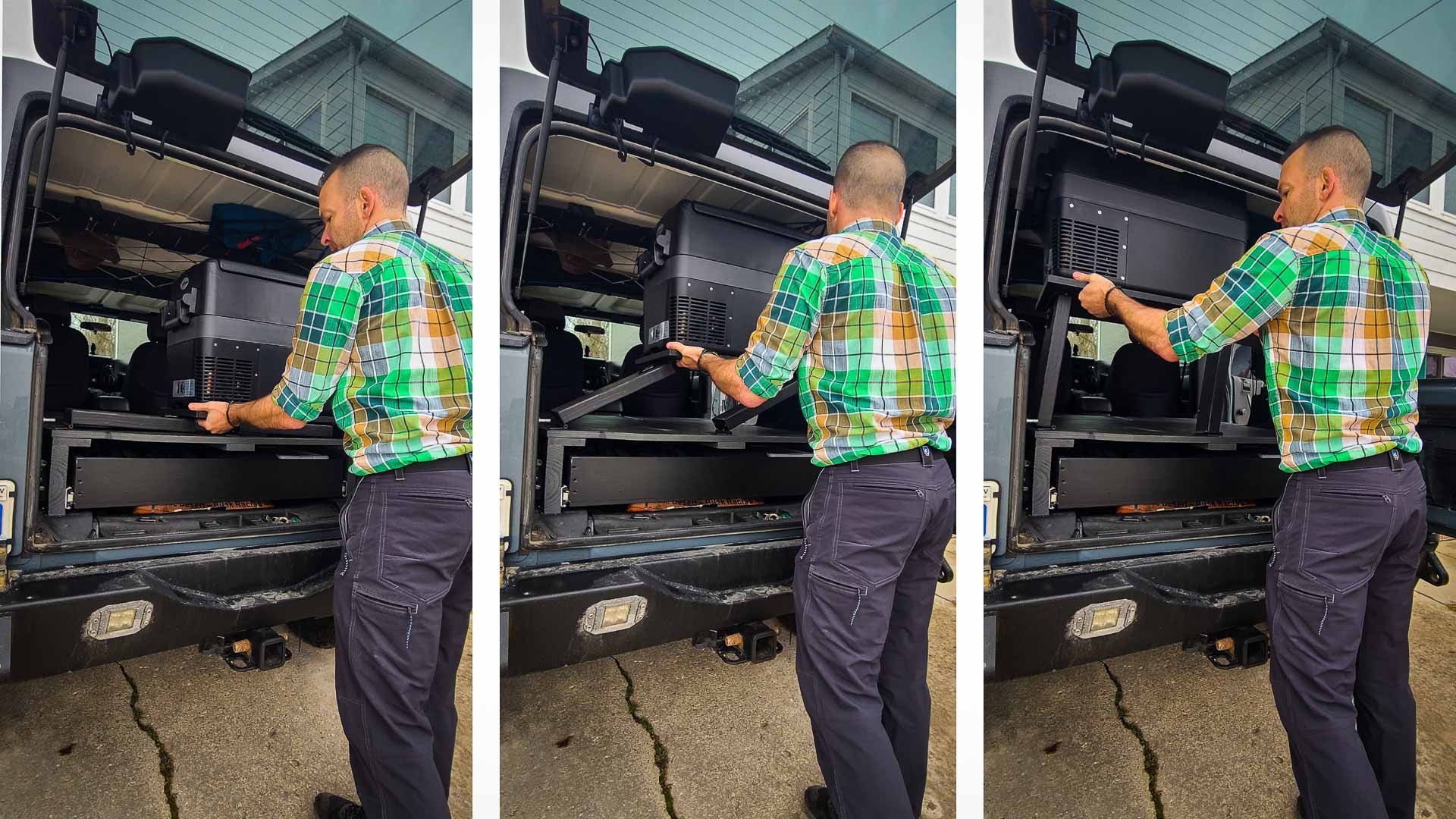 Jeep Wrangler RV Cooler shelf being lifted