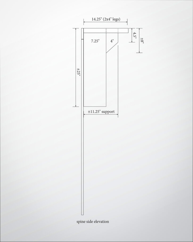 Black and white detailed notes and drawings of a Jeep bed platform minimal spine