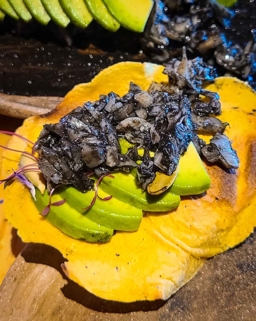 Huitlacoche mushroom fungus tacos with guacamole