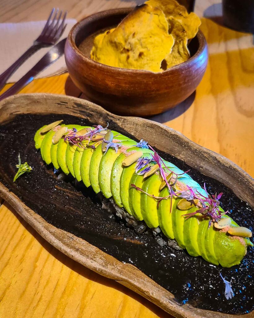 Inked mushrooms in black sauce in Mexico